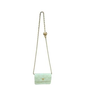 Chanel Pearl Crush Flap Clutch with Chain Quilted Lambskin Mini Green
